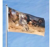 Drapeaux de jardin personnalisés « Cheval sauvage courant dans la tempête de sable » (90 x 60 cm) avec œillets, mâts adaptés.