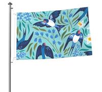 Drapeaux de jardin personnalisés « Hirondelles en vol et fleurs printanières » 90 x 60 cm avec œillets, mâts de drapeau sur mesure