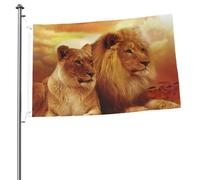 Drapeaux de jardin personnalisés représentant un lion et une lionne africains (90 cm x 60 cm), avec œillets.
