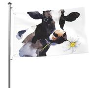 Drapeaux de jardin personnalisés « Vache avec une marguerite » (90 x 60 cm) avec œillets, mâts assortis