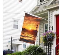 Drapeaux De Jardin Phare En Mer Au Coucher Du Soleil Drapeau De Bienvenue Renforcé Avec Couleurs Vives Bannière, Pour D'Intérieur, Balcon, Les Défilés, 90x150cm