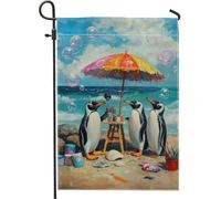Drapeaux De Jardin Pingouin Joueur, Scène De Plage Colorée Avec Bulles Bannière Jardins Durable Drapeau Fierté Résistant Bannières Extérieure Pour Balcon Festivals Fête 30X45CM