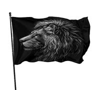 Drapeaux De Jardin Portrait Réaliste De Lion Noir, Tête De Lion Drapeau Paysage 2 Œillets Métalliques Lavable Bannière, Pour D'Intérieur, Balcon, Les Défilés, 90X150Cm