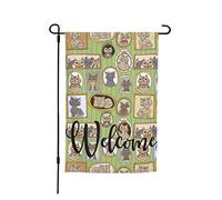 Drapeaux De Jardin Portraits De Chats Mignons - Motif Sans Couture Animal Décoratif Drapeaux Lavable Couleurs Resistant Exterieur Bannière, Pour Jardin, D'Intérieur, Balcon, 30x45cm