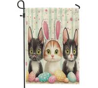 Drapeaux de jardin pour chat Bombays de printemps de Pâques 30,5 x 45,7 cm double face pour l'extérieur, œufs mignons et amusants, chaton, drapeaux verticaux standard en toile pour maison, jardin