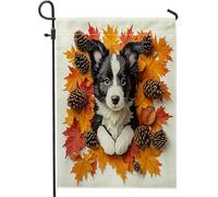 Drapeaux de jardin pour chien Border Collie d'automne 30,5 x 45,7 cm double face pour l'extérieur, papier à paperolles, motif animal domestique, drapeau de maison, chiot pour cour, jardin, pelouse