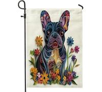 Drapeaux de jardin pour chien bouledogue français de printemps 30,5 x 45,7 cm pour extérieur, chiot animal floral, drapeaux verticaux standard en lin pour maison, animal domestique, cour, jardin