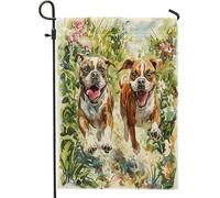 Drapeaux de jardin pour chien boxer de printemps 30,5 x 45,7 cm double face pour l'extérieur, jolies fleurs florales avant cour petits drapeaux de maison en toile de jute pour animaux de compagnie