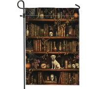 Drapeaux de jardin pour chien boxer d'Halloween 30,5 x 45,7 cm double face pour l'extérieur, livres magiques effrayants sorciers, motif chiot en toile standard, drapeau de maison, drapeau pour animal