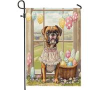 Drapeaux de jardin pour chien boxeur de printemps de Pâques 30,5 x 45,7 cm double face pour extérieur, chiot Victoria Country en toile verticale standard, drapeaux de maison de ferme, avant cour