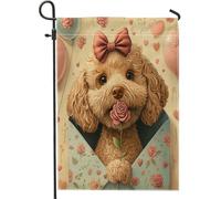 Drapeaux de jardin pour chien caniche de Saint-Valentin 30,5 x 45,7 cm pour extérieur, lettres d'amour, chiot, drapeau vertical standard en lin, imprimé amoureux pour cour, cour, pelouse, décoration