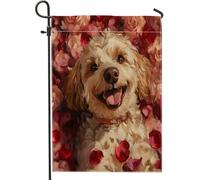 Drapeaux de jardin pour chien cavachon de Saint-Valentin 30,5 x 45,7 cm double face pour décoration extérieure, amant rose chiot, drapeau de maison, drapeau de maison pour animal de compagnie, petit