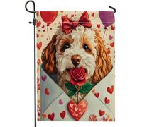 Drapeaux de jardin pour chien cavachon de Saint-Valentin 30,5 x 45,7 cm double face pour extérieur, lettres d'amour pour chiot en toile verticale standard, drapeaux de maison, amant, cour, cour