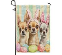 Drapeaux de jardin pour chien Chihuahua de printemps de Pâques 30,5 x 45,7 cm double face pour l'extérieur, œufs mignons et amusants, chiot, drapeaux verticaux standard en toile pour maison, jardin