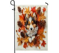Drapeaux de jardin pour chien de berger des Shetland d'automne 30,5 x 45,7 cm double face pour l'extérieur, motif animal domestique d'automne en toile standard, drapeau de maison, chiot pour cour