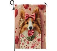 Drapeaux de jardin pour chien de berger des Shetland pour la Saint-Valentin, 30,5 x 45,7 cm, double face pour extérieur, lettres d'amour, chiot en toile standard, pour amant, cour, jardin, pelouse