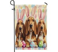 Drapeaux de jardin pour chien de lévrier de printemps de Pâques 30,5 x 45,7 cm double face pour l'extérieur, œufs mignons et amusants, chiots en toile verticale, drapeaux de maison, drapeaux funky