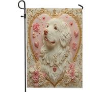 Drapeaux de jardin pour chien des Pyrénées 30,5 x 45,7 cm double face pour l'extérieur, la Saint-Valentin, motif cœur en relief standard, drapeaux de maison, drapeaux pour animaux de compagnie, jardin