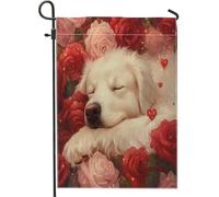 Drapeaux de jardin pour chien des Pyrénées - 30,5 x 45,7 cm - Double face pour l'extérieur, la Saint-Valentin, motif roses romantiques - Drapeaux en toile standard pour maison, jardin, pelouse