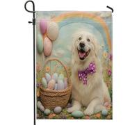 Drapeaux de jardin pour chien des Pyrénées - 30,5 x 45,7 cm - Double face pour l'extérieur - Œufs en feutre de laine - Chiot - Toile standard - Pour extérieur, ferme, cour, jardin, pelouse