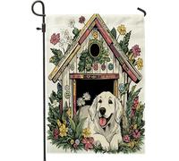 Drapeaux de jardin pour chien des Pyrénées printanières - 30,5 x 45,7 cm - Double face pour décoration extérieure, niche à fleurs amusante - Drapeau en toile pour animal de compagnie mignon - Petit