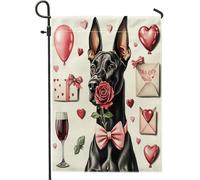 Drapeaux de jardin pour chien Doberman de Saint-Valentin 30,5 x 45,7 cm double face pour l'extérieur, drapeaux de maison verticaux vintage amusants en toile standard pour maison, amant, cour, jardin