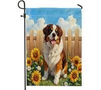 Drapeaux de jardin pour chien du printemps Saint-Bernard 30,5 x 45,7 cm double face pour décoration extérieure, clôture de tournesol, motif chiot, drapeau de maison de ferme, animal de compagnie