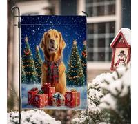 Drapeaux de jardin pour chien Golden Retriever - 30,5 x 45,7 cm - Double face pour extérieur, scène de Noël enneigée - Drapeaux d'extérieur en toile standard - Chiot - Décoration de pelouse