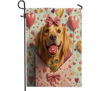 Drapeaux de jardin pour chien Golden Retriever de Saint-Valentin 30,5 x 45,7 cm double face pour extérieur, lettres d'amour pour chiot en toile standard, pour amant, cour, jardin, pelouse décoration