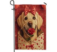 Drapeaux de jardin pour chien labrador retriever de Saint-Valentin 30,5 x 45,7 cm double face pour extérieur, lettres d'amour pour chiot, drapeau vertical standard en toile pour maison, amant, cour