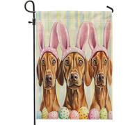 Drapeaux de jardin pour chien Rhodésien de printemps et de Pâques - 30,5 x 45,7 cm - Double face pour l'extérieur - Œufs mignons et amusants - Chiot - En toile verticale standard - Pour maison, jardin