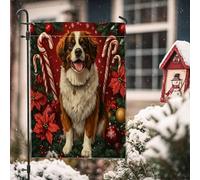 Drapeaux de jardin pour chien Saint-Bernard de Noël 30,5 x 45,7 cm double face pour décoration extérieure, motif de poinsettia de Noël, drapeau de maison pour animaux de compagnie, petit drapeau de