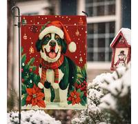 Drapeaux de jardin pour chien Saint-Bernard de Noël 30,5 x 45,7 cm pour extérieur, poinsettia de la neige, chiot vertical, drapeaux verticaux en lin, amusants et mignons pour enfants, cour, cour