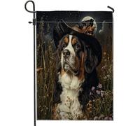 Drapeaux de jardin pour chien sorcière Saint-Bernard Halloween 30,5 x 45,7 cm double face pour l'extérieur, motif floral de chiot cool en toile standard, drapeau amusant pour animal de compagnie