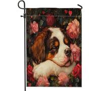 Drapeaux de jardin pour chien St. Bernard - 30,5 x 45,7 cm - Double face pour l'extérieur, la Saint-Valentin, motif roses romantiques - Drapeaux en toile standard pour maison, jardin, pelouse