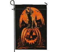 Drapeaux de jardin pour chien teckel d'Halloween 30,5 x 45,7 cm double face pour extérieur, citrouilles effrayantes, drapeaux de pelouse en toile de jute standard, drapeaux de pelouse pour animaux de