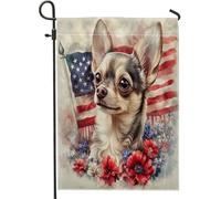 Drapeaux de jardin pour chihuahua du 4 juillet - 30,5 x 45,7 cm - Double face pour décoration extérieure - Motif chien de l'indépendance - Drapeau de maison - Petit drapeau américain d'extérieur