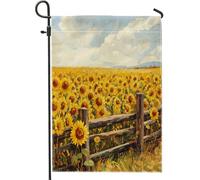 Drapeaux de jardin pour clôture de tournesol d'automne 30,5 x 45,7 cm pour extérieur, champ de campagne d'automne amusant, drapeau vertical standard en lin, paysage de ferme, cour, cour, pelouse