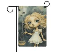 Drapeaux de jardin pour fille blonde aux grands yeux 30,5 x 45,7 cm double face pour l'extérieur, drapeau de cour, drapeau floral de bienvenue, drapeaux de jardin, décorations saisonnières de cour de