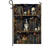 Drapeaux de jardin pour Halloween Border Collie 30,5 x 45,7 cm double face pour l'extérieur, livres magiques effrayants sorciers, motif chiot en toile standard, drapeau de maison, drapeau pour animal