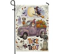 Drapeaux de jardin pour Halloween, camion Saint-Bernard, 30,5 x 45,7 cm, double face pour extérieur, toile standard effrayante, effrayante, effrayante, décoration de pelouse