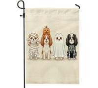 Drapeaux de jardin pour Halloween Cavalier King Charles Épagneul 30,5 x 45,7 cm double face pour l'extérieur, jolis drapeaux amusants standard pour cour, maison, drapeaux amusants en toile de jute