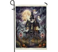 Drapeaux de jardin pour Halloween maison hantée cockapoo chien 30,5 x 45,7 cm double face pour décoration extérieure, fantôme amusant, drapeau en toile, effrayant et effrayant pour petit jardin
