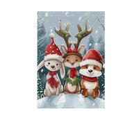 Drapeaux de jardin pour la maison, Noël, animaux amusants, lièvre, élan et renard, bannière imprimée double face pour pelouse, ferme, terres agricoles, petite décoration saisonnière 30,5 x 45,7 cm