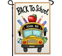 Drapeaux de jardin pour la rentrée scolaire, double face, bus scolaire, premier jour d'école, drapeau de jardin extérieur indoo