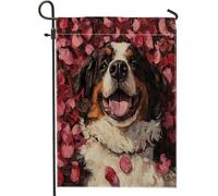 Drapeaux de jardin pour la Saint Bernard de Saint Bernard - 30,5 x 45,7 cm - Double face pour décoration extérieure - Pour amoureux - Rose - Chiot - En toile - Pour animal domestique - Petit drapeau