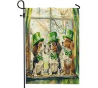 Drapeaux de jardin pour la Saint-Patrick en Bretagne - 30,5 x 45,7 cm - Double face pour extérieur, fenêtre amusante - Chiot vertical standard - En toile - Trèfle pour animal de compagnie - Pour cour