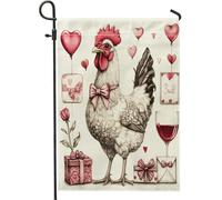 Drapeaux de jardin pour la Saint-Valentin - 30,5 x 45,7 cm - Double face pour l'extérieur - Motif coq vintage - Motif coq - En toile standard - Pour maison, amant rétro - Pour cour, cour, pelouse