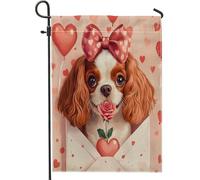 Drapeaux de jardin pour la Saint-Valentin Cavalier King Charles Spaniel 30,5 x 45,7 cm double face pour décoration extérieure, motif lettre d'amour chiot pour maison, animal de compagnie, petit