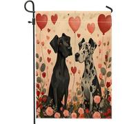 Drapeaux de jardin pour la Saint-Valentin, dogue allemand, 30,5 x 45,7 cm, double face pour l'extérieur, motif chiot amusant en toile, drapeau de maison, amant, cour, cour, pelouse, drapeau
